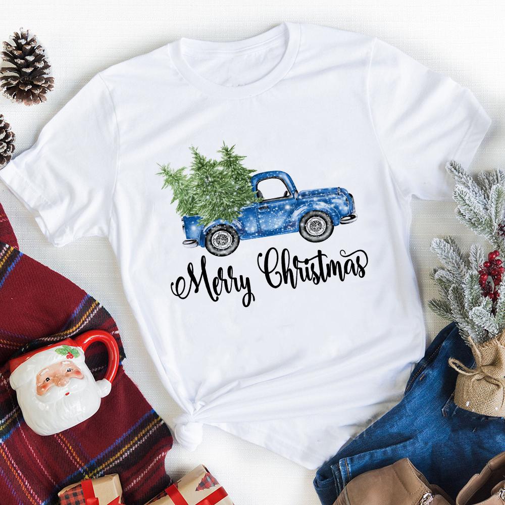 Merry Christmas Plaid Tree Printed T Shirt Fashion Graphic Women Top Tshirt Female Kawaii Tee Ladies