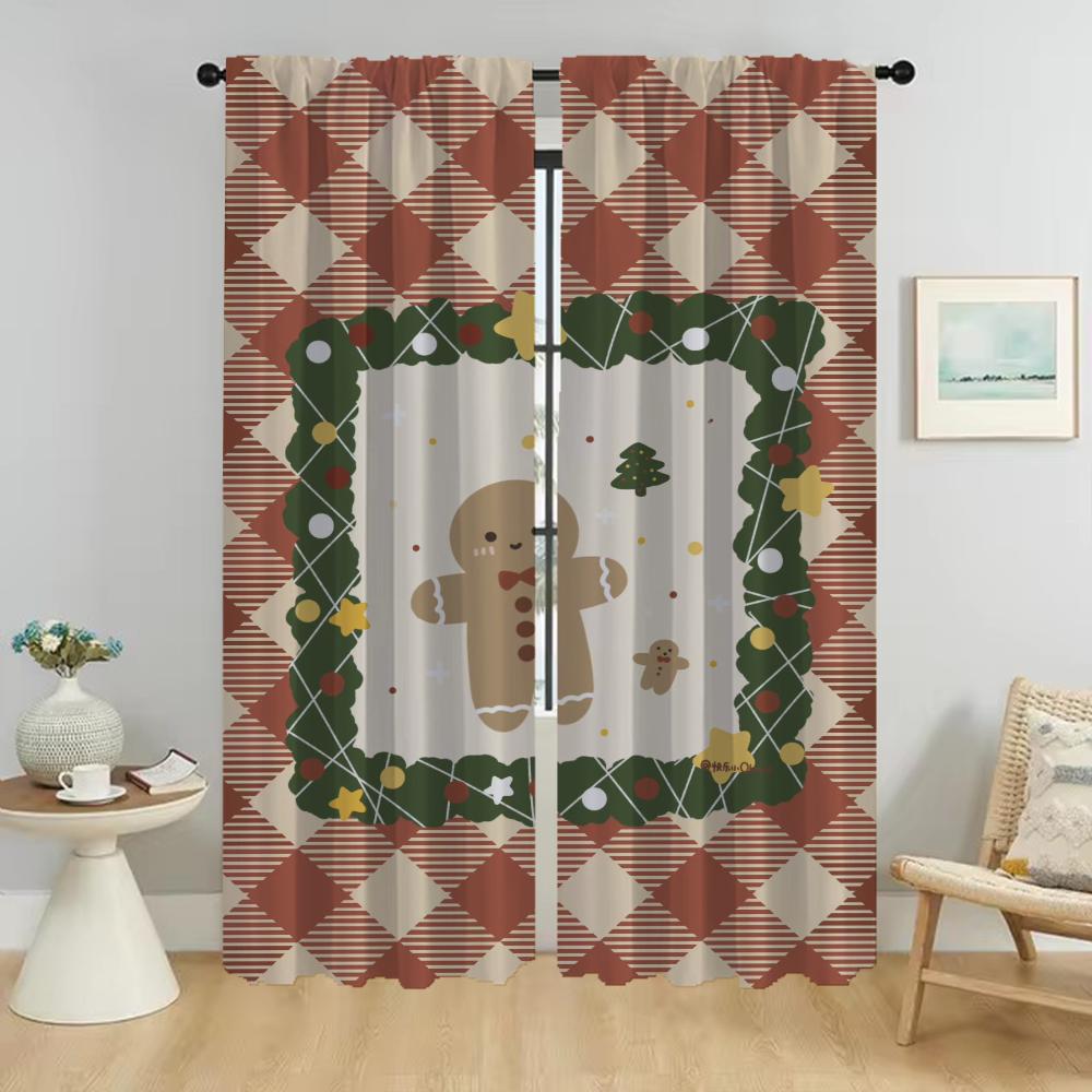 Christmas Kitchen Curtains for Camera Anti-mosquito Curtains 2 Pieces Halloween Decoration Partition Tulle for Bedroom Curtain