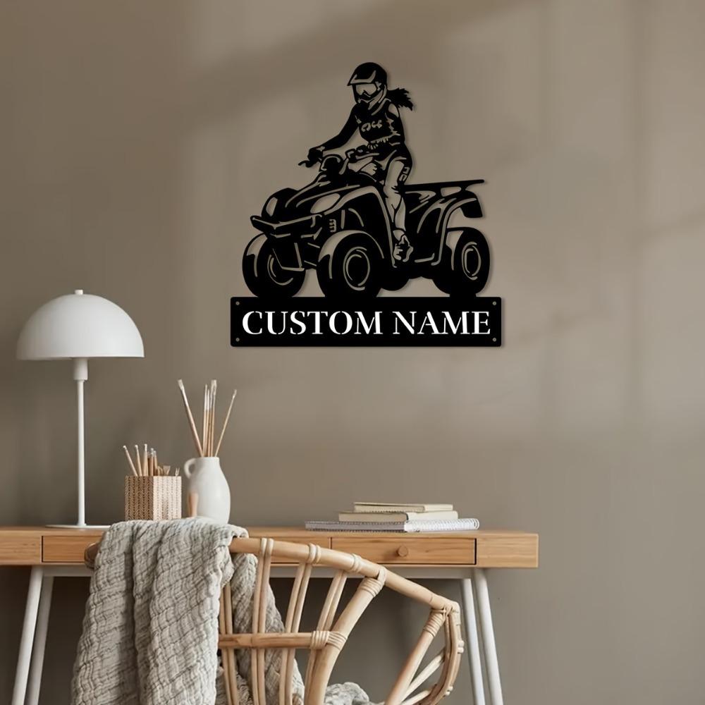 1pc Custom Lass On Quad Bike Metal Wall Art, Personalized Rustic Sign for Home, Lounge, Office, Veranda, Deck, Gift