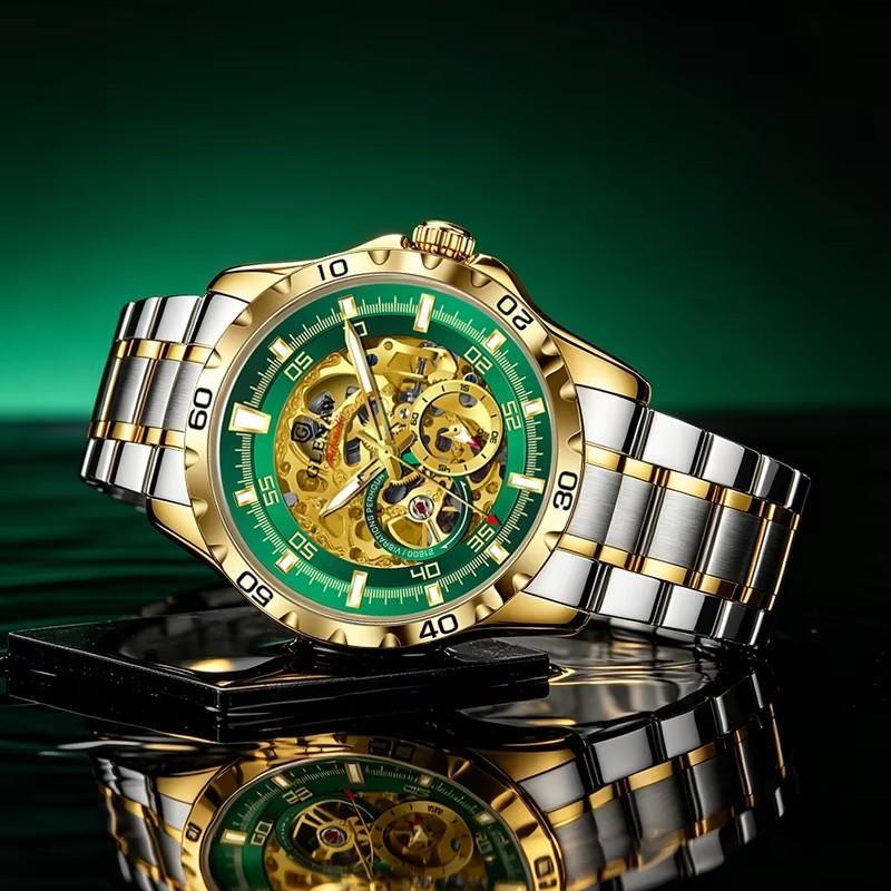 Man Steampunk Skeleton Fully Automatic Mechanical Watch Luminous Waterproof Stainless Steel Strap