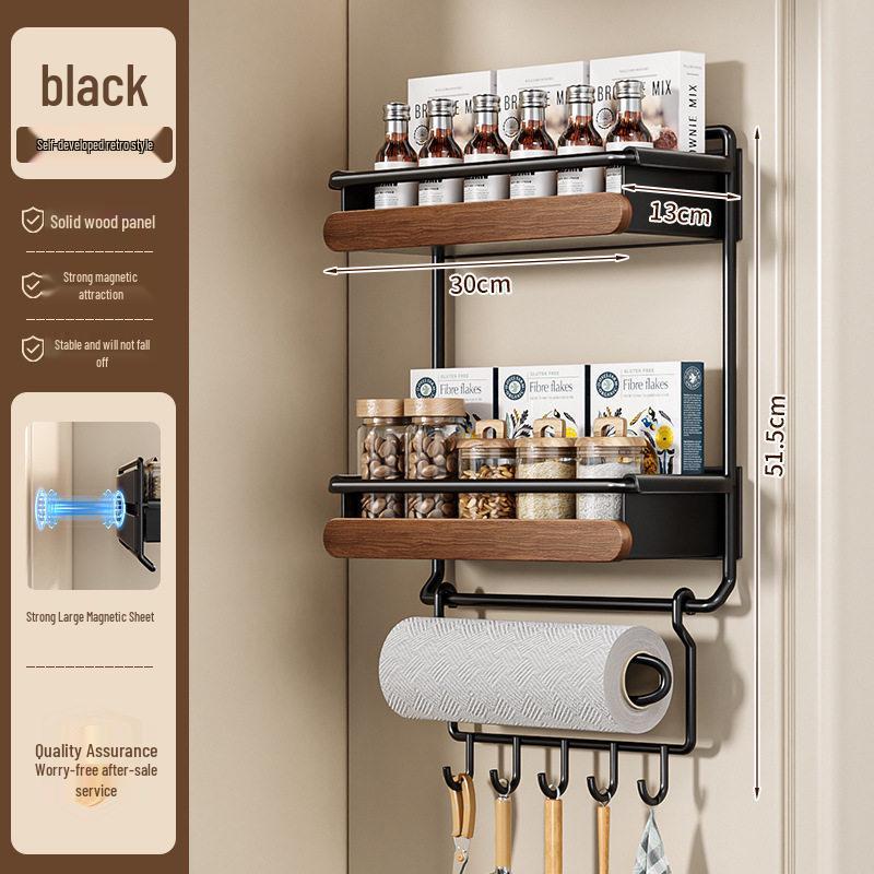 Dual-Layer Magnetic Kitchen Shelf for Refrigerator - Punch-Free Spice Rack Organizer