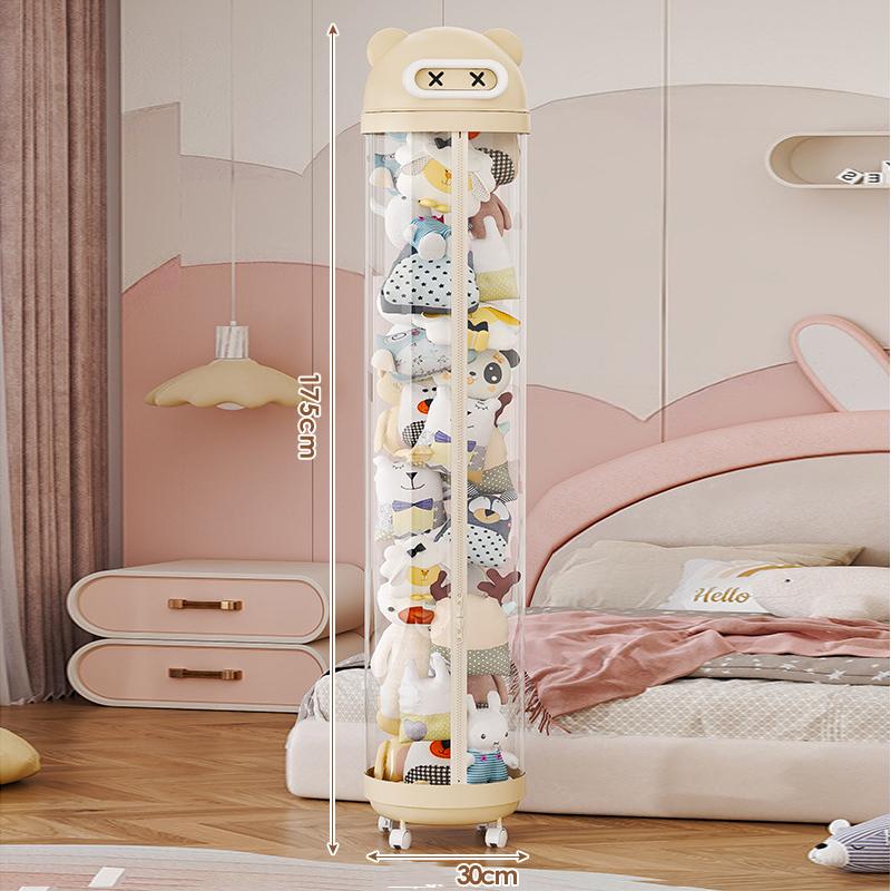 Large Capacity Plush Doll Storage Bucket With Wheels Transparent Storage Bucket Zipper Kids DIY Plushies Toy Display Bucket