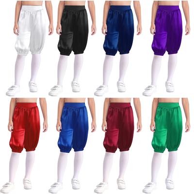 Unisex Kids Medieval Capri Pants Solid Color High Rise Waist Elastic Band Design Halloween Carnival Party Pants