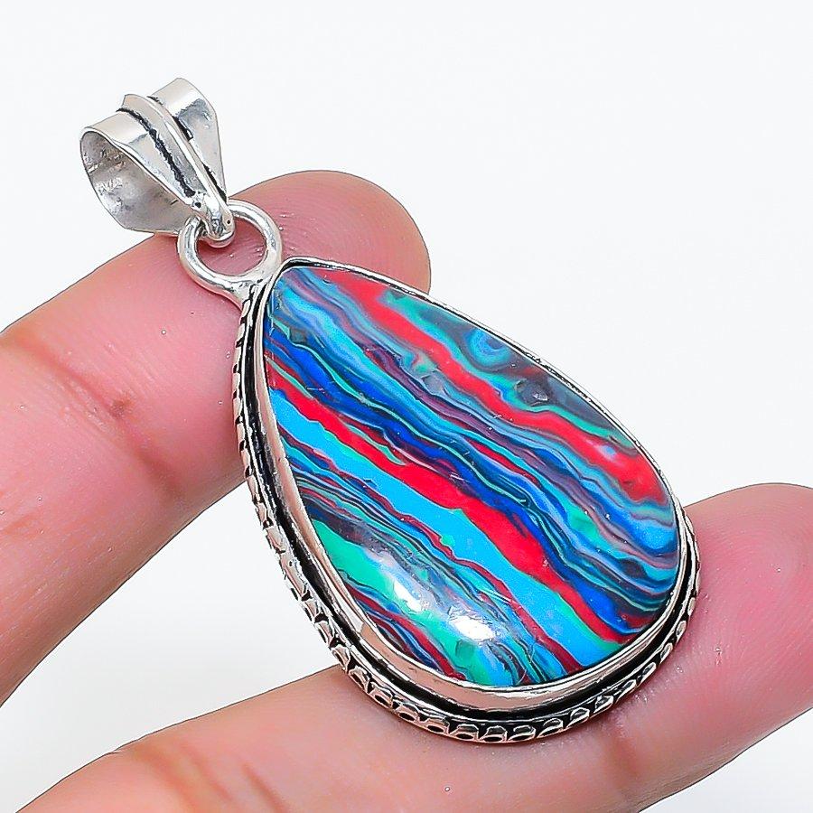 Natural Rainbow Calsilica Gemstone 925 Sterling Silver Pendant 1.85  AP-15145