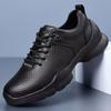 Men's Casual Breathable Leather Running Shoes - Non-slip, Thick Sole, Solid Color, Ideal for Outdoor and Business.