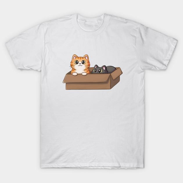 Men Black Print T-shirt Cute Orange Cat And Black Cat In Box No-Cut Transfer Paper Print Cotton Tshirt