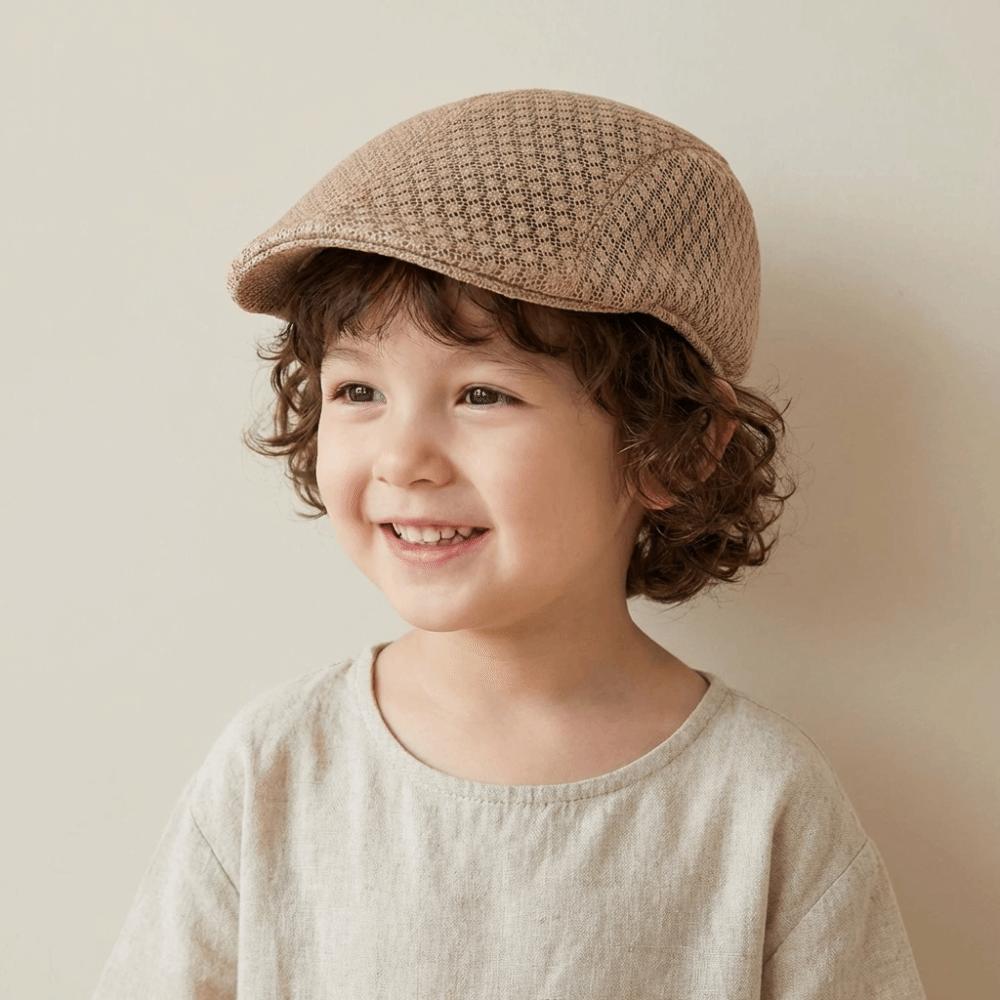 Solid Color Children Forward Cap Hollow Sun Hat Casual Mesh Beret Daily