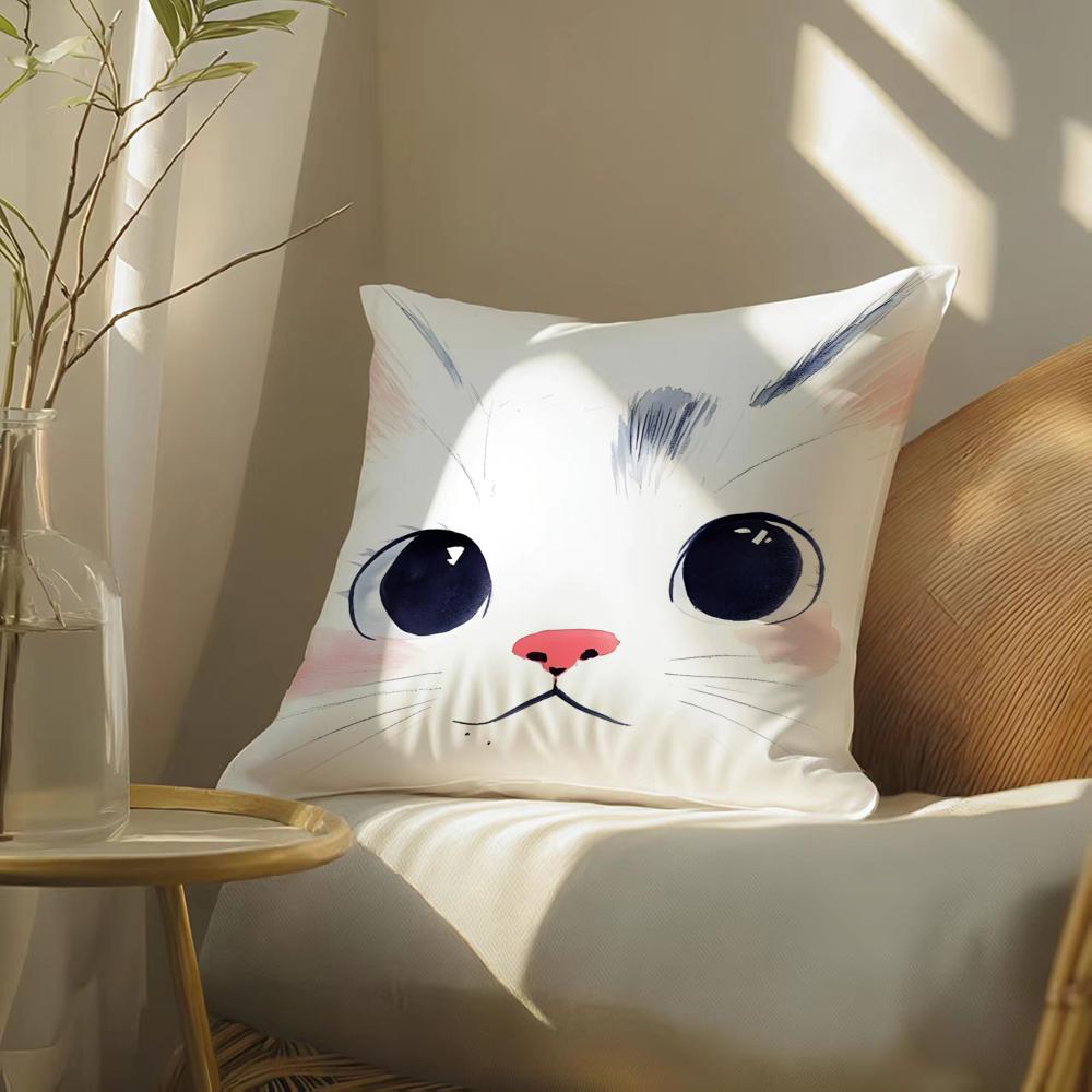 Cute Pink Cat Pattern Pillow Case Double-Sided Plush Sofa Cushion Covers Organic Breathable Invisible Zipper