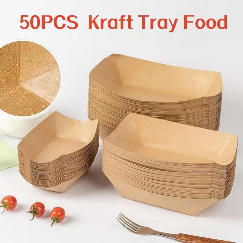 Disposable Kraft Paper Hotdog Boat Trays Eco Friendly Waterproof Food Packing for Food Festivals Street Vendor Use