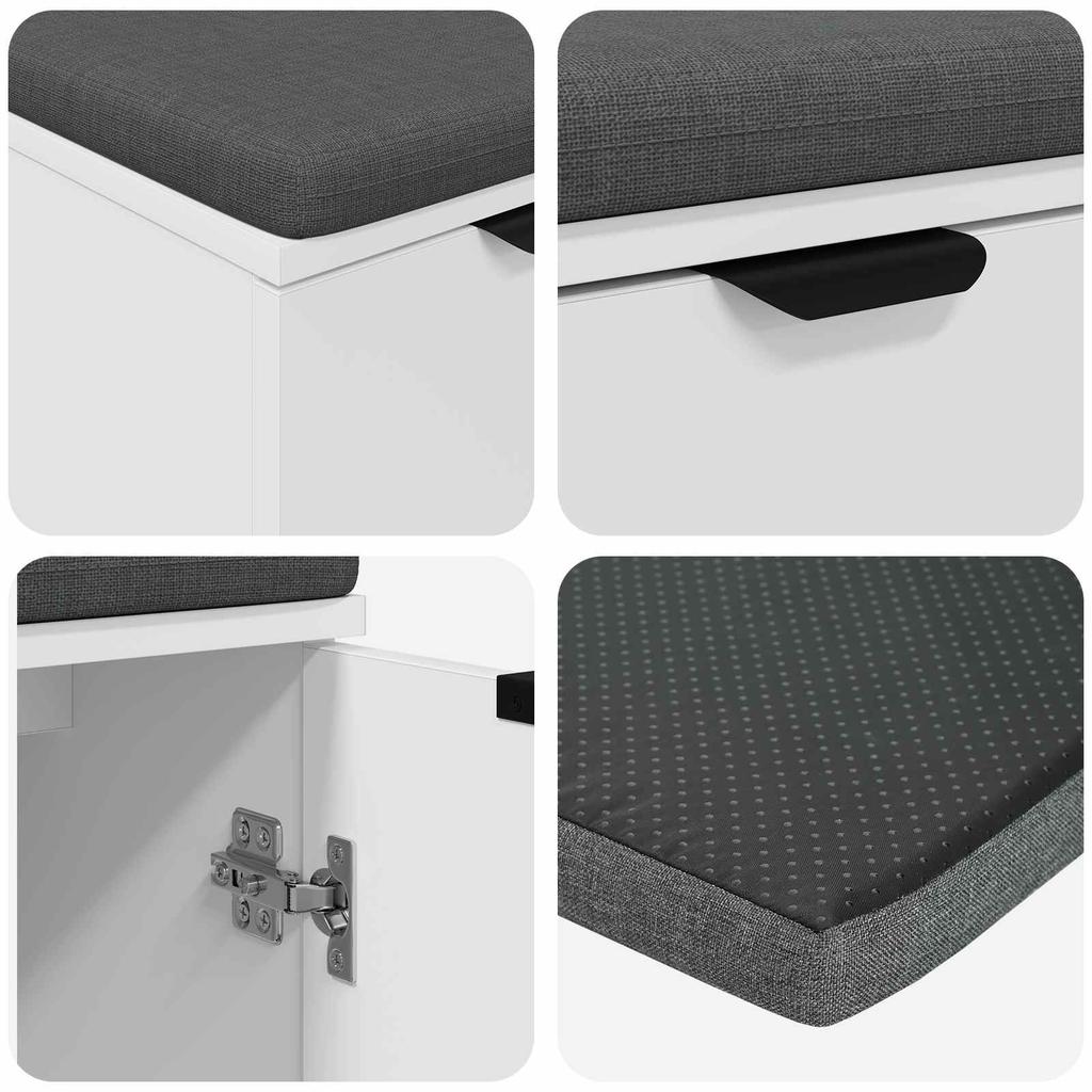 Hallway Bench with Cushion Shelf and Storage White 60 X 38 X 46 Cm