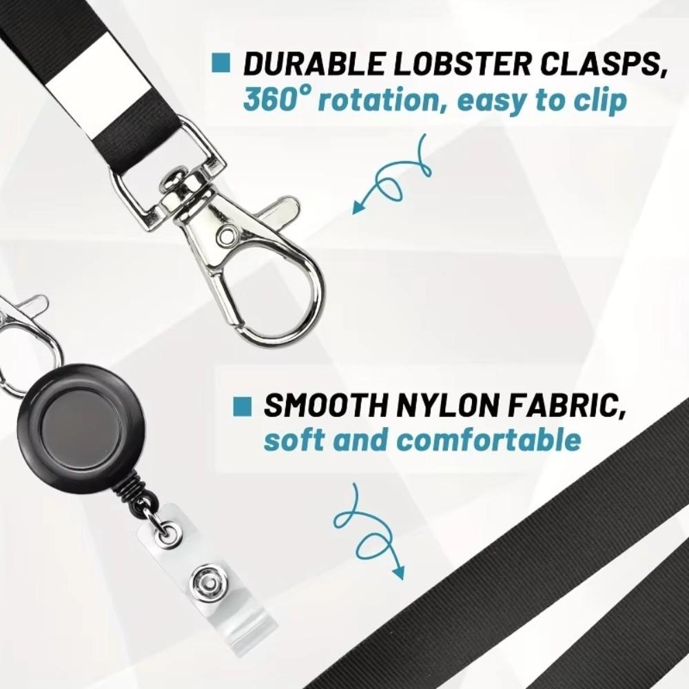 Black Lanyard Work Card Holder Retractable Keychain Key Holder  Nurse Accessories