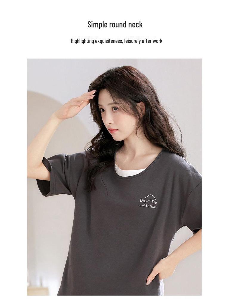 Damen Sommer 2025 Cartoon Capri Pyjama - Kurzärmelig, Reine Baumwolle, Rundhalsausschnitt, Dünn, Draußen oder Drinnen zu tragen