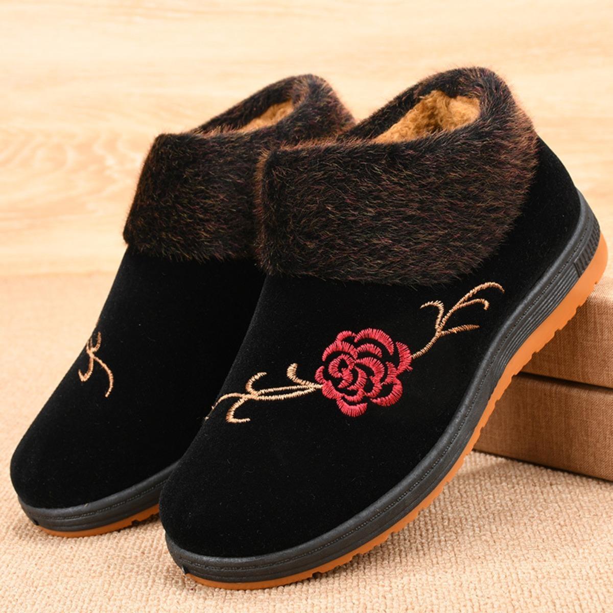 

Женские, Хлопковые туфли, Плюшевые и Утепленные, Теплые туфли, Вышитые туфли, Полусапожки для снега средней длины 39