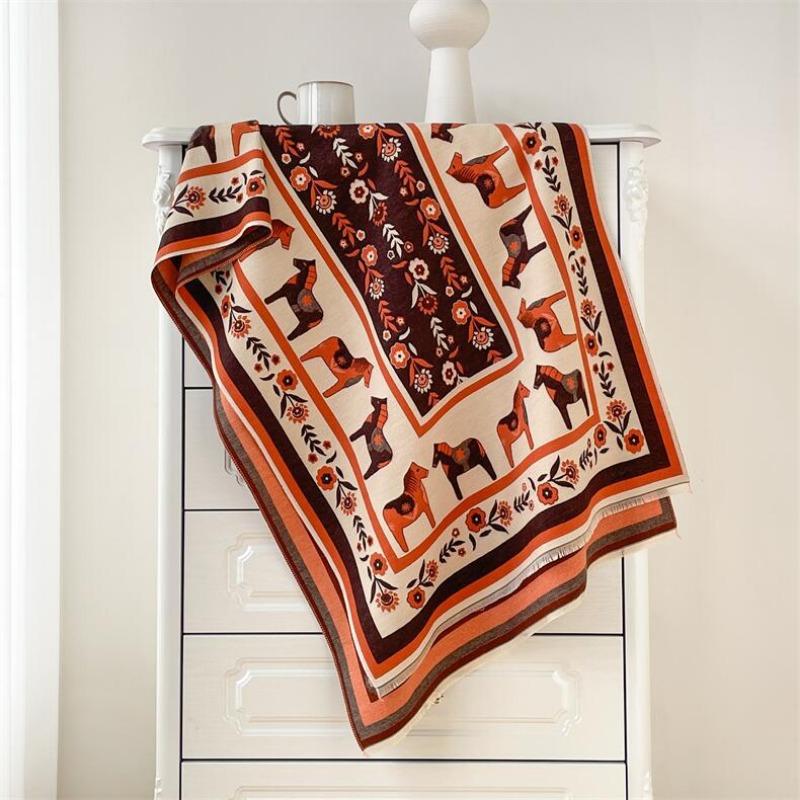 

Autumn and winter new thickened warm wind pony scarf women s light luxury style versatile air conditioner shawl temperament scarf 190x65cm