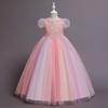 Kids Teen Girl Dress Puff Sleeves Sequins Mesh Cotton Princess Dresses Summer Spring Autumn Children Tutu Flower Girls Kid Party Ball Gown