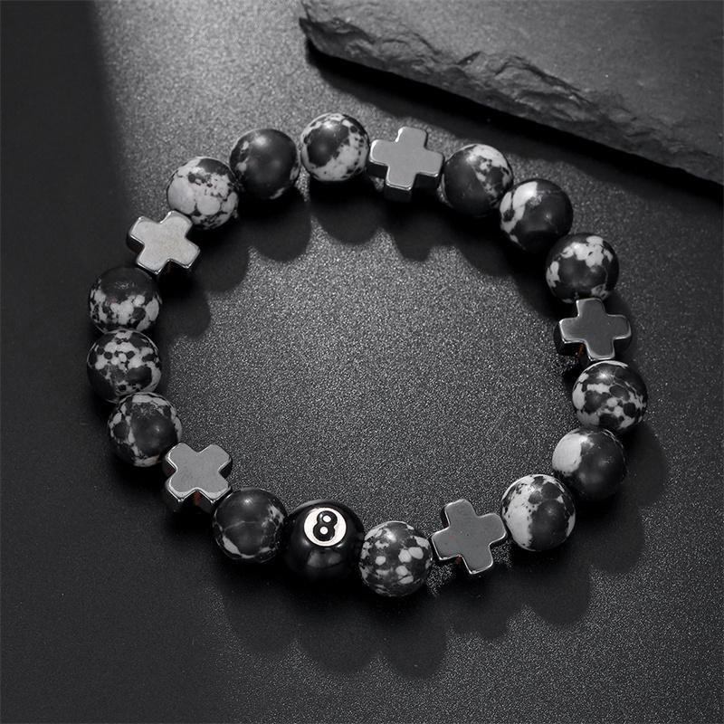 Billiard Black Ball 8 Beads Bracelet Men Women Handmade Beaded Elastic Bracelets Male Hip Hop Rock Grunge Jewelry Accessories