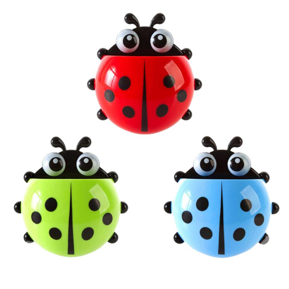 4-colours Cute Ladybug Toothbrush Holder Wall Suction Home Storage Rack Shelves Kids Bathroom Accessories Shelves Suction Cup