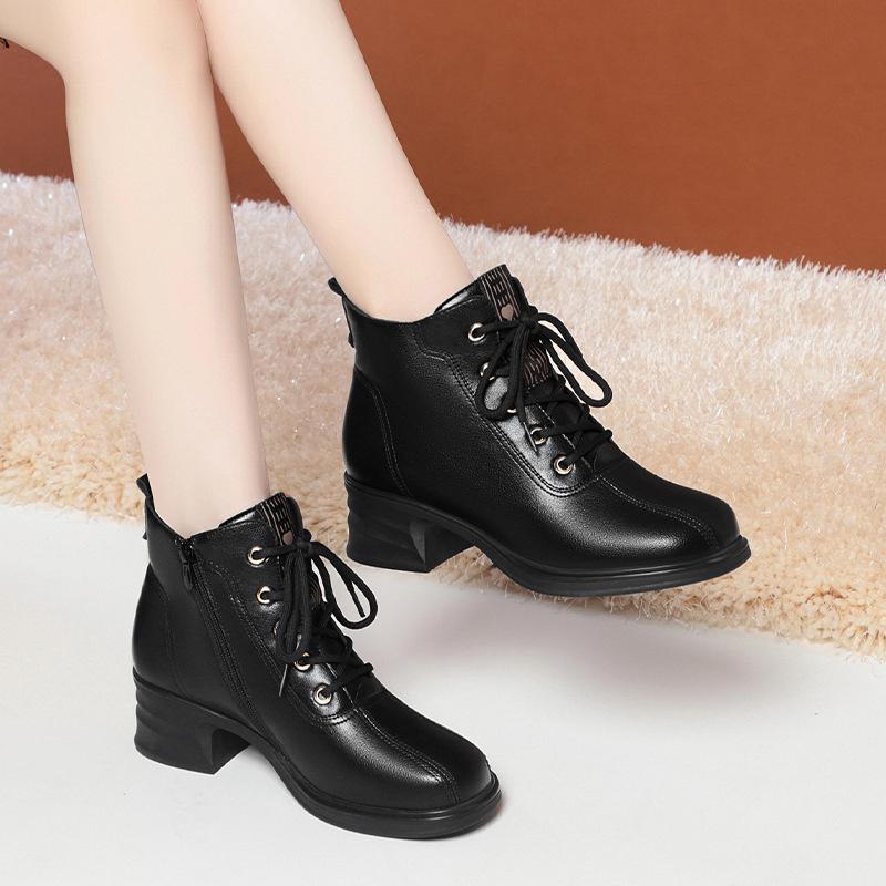 Høst Vinter Ny Mote Dame Støvler Britiske Korte Bomullsstøvler Tide Flate Varme Tykk Hæl Pluss Fleece Mykt Skinn Støvler