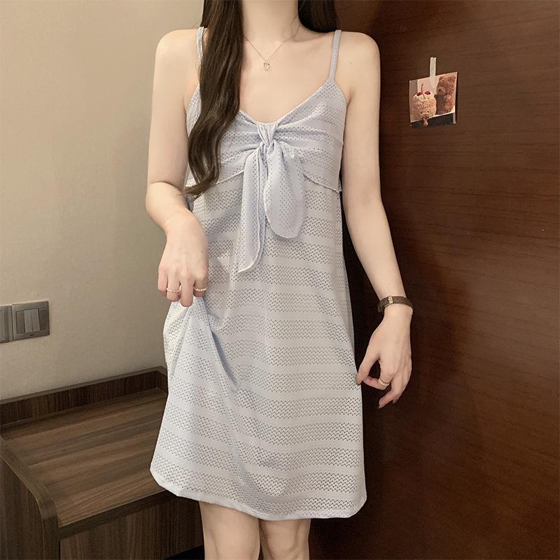 2026 Summer Women's Sweet Imitation Cotton Jacquard Camisole Nightgown Dress