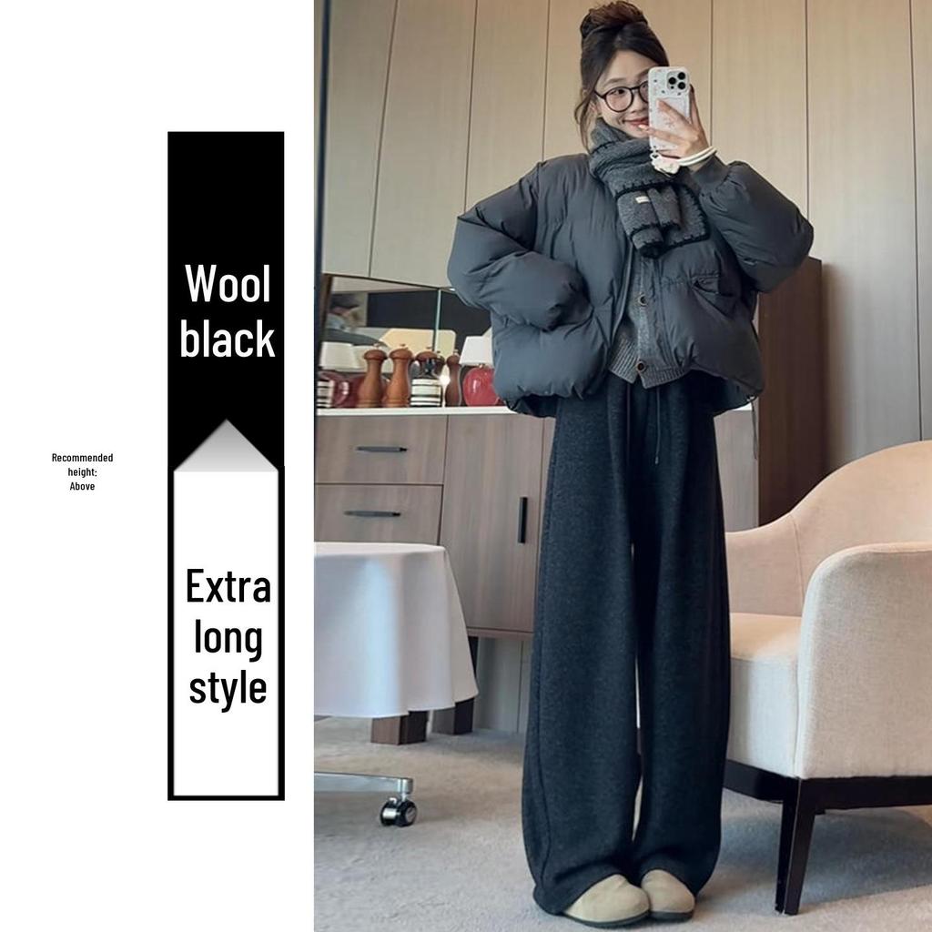 Women's Gray Cloud Scimitar Pants with Plus Velvet, Autumn/Winter 2025 - Woolen Wide-Leg, Drape, Relaxed Fit.