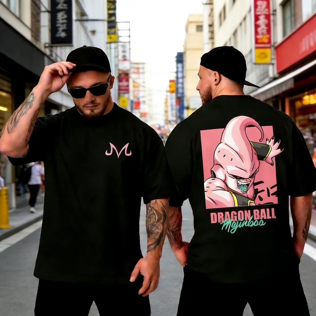 Black Plus Size Summer Tshirt Dragon Ball Anime Print Men Women Casual Parent Child Top Harajuku Style Y2K Street Fashion