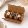 Retro Brown 3 Watch Roll Bag Portable Soft PU Leather Watch Storage Case Travel Wristwatch Protector Watch Collector Carry Pouch