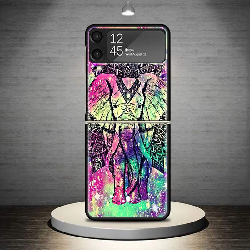 Elephant Mandala Aztec Phone Case For Samsung Galaxy Z Flip 7 6 5 4 3 5G Shockproof Cover Z Flip7 Flip6 ZFlip5 Flip3 Flip4 Luxur