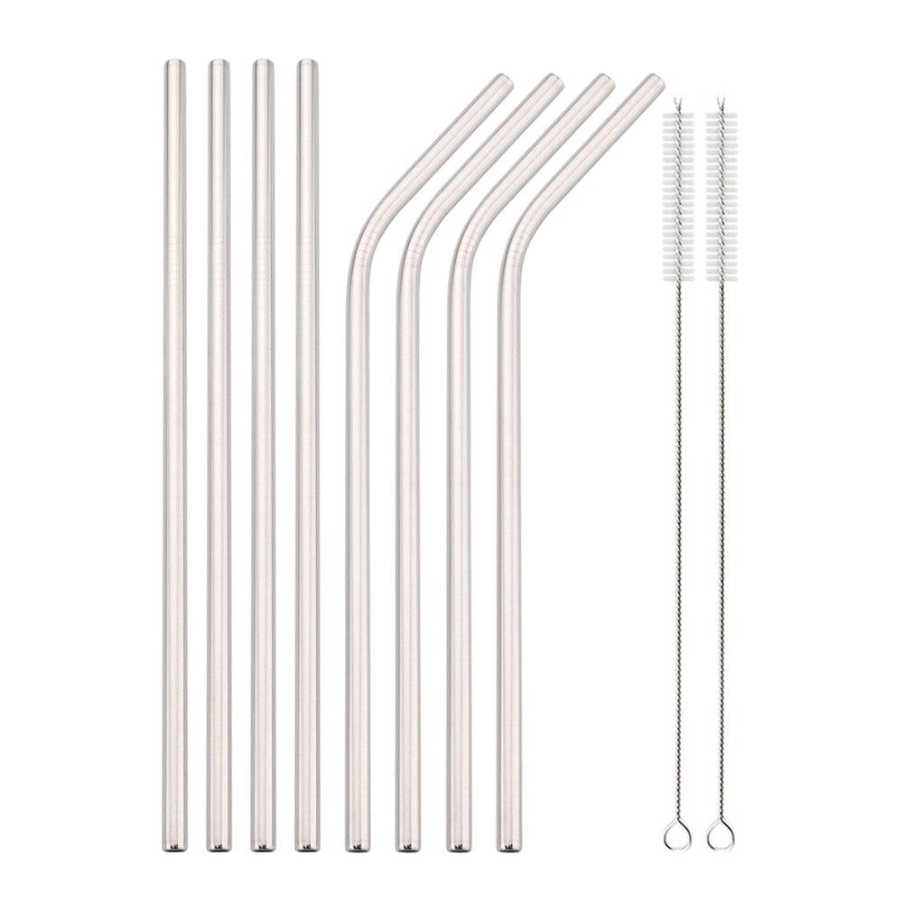 Colorful Reusable Straw Set Metal 304 Stainless Steel Straw Straight Bent Drinking Straw With Case Cleaning Brush Bar Accessory