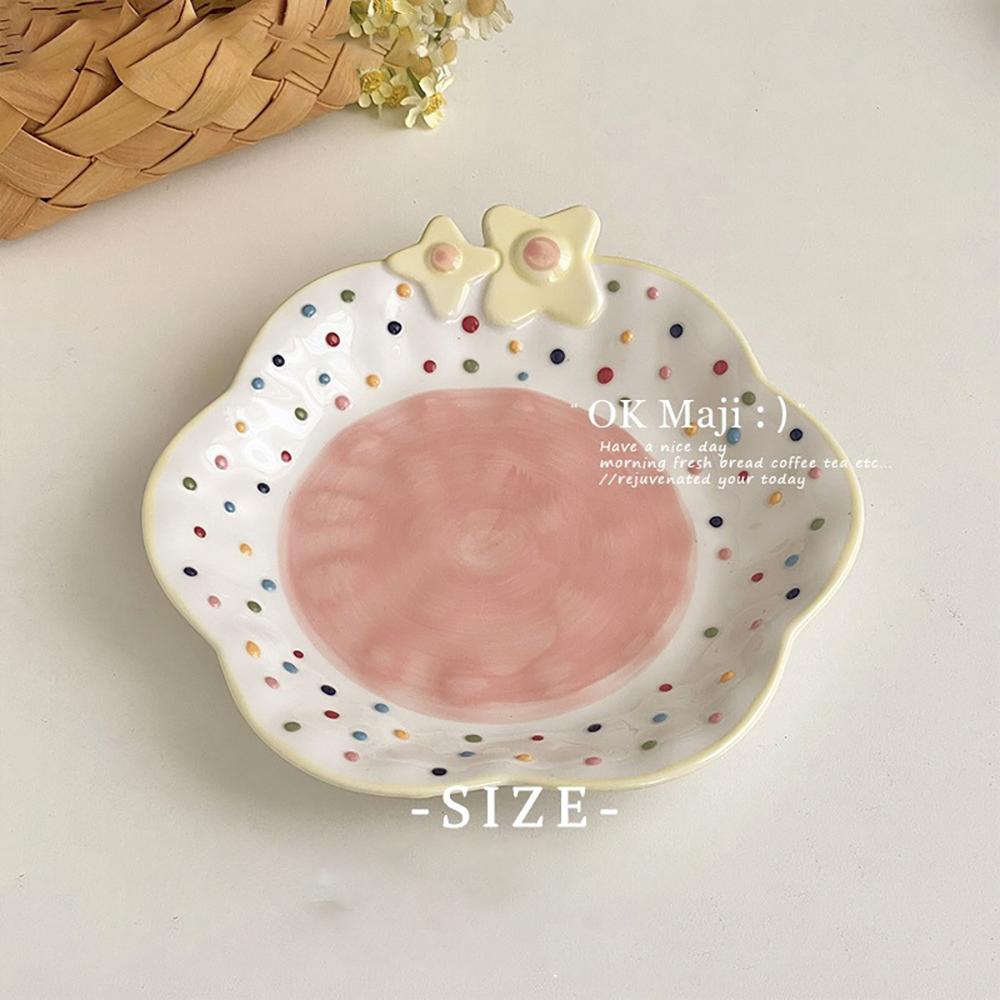 Hand-Painted Ceramic Plates Cute Floral Rainbow Relief Dish Set Household Kitchen Dining Tableware Breakfast Salad Pasta Plates