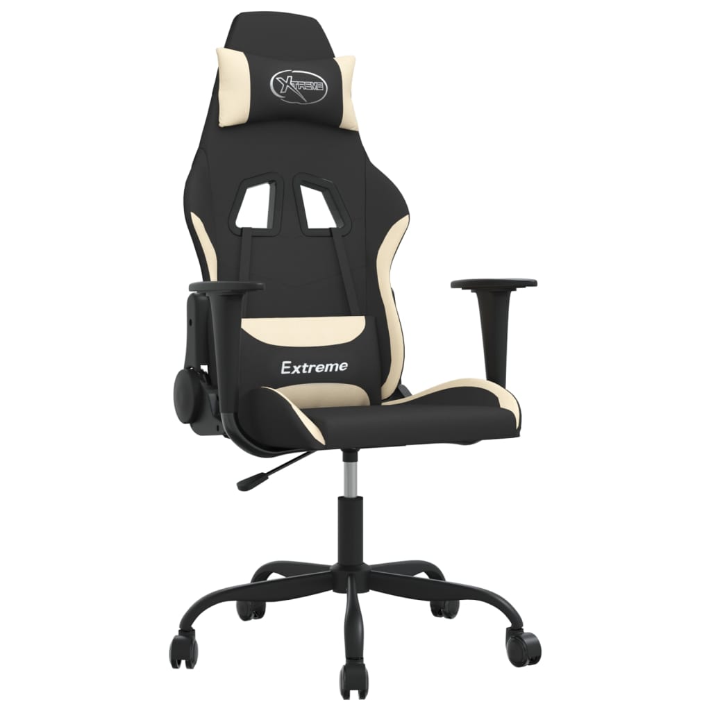 Gaming Chair with Massage Function Black and Cream Fabric