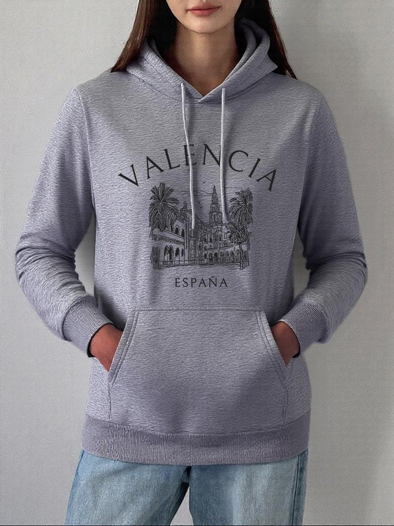 Valencia España Local Printing Hoodies Women Winter Fleece Warm Pullovers Casual Pocket Sweatshirts Comfortable Loose Clothes