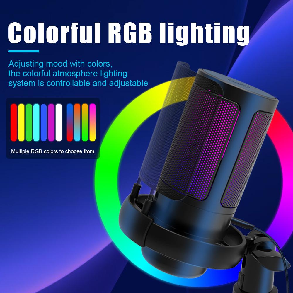 RGB USB Condenser Microphone with Desktop Tripod Stand for Gaming & Live Streaming