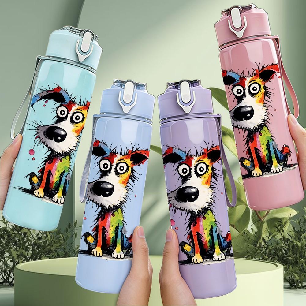 1PC Colorful Mixed Breed Dog Print 750ml Color Plastic Sports Water Bottle Leakproof Flip Straw Lid Suitable for Sports Office Home Use