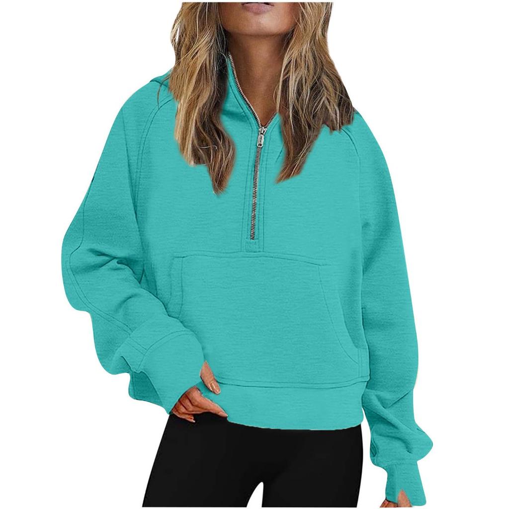 2025 Autumn Winter New Women's Scuba Sports Half-Zip Yoga Loose Short Hooded Fleece Lined Sweatshirt