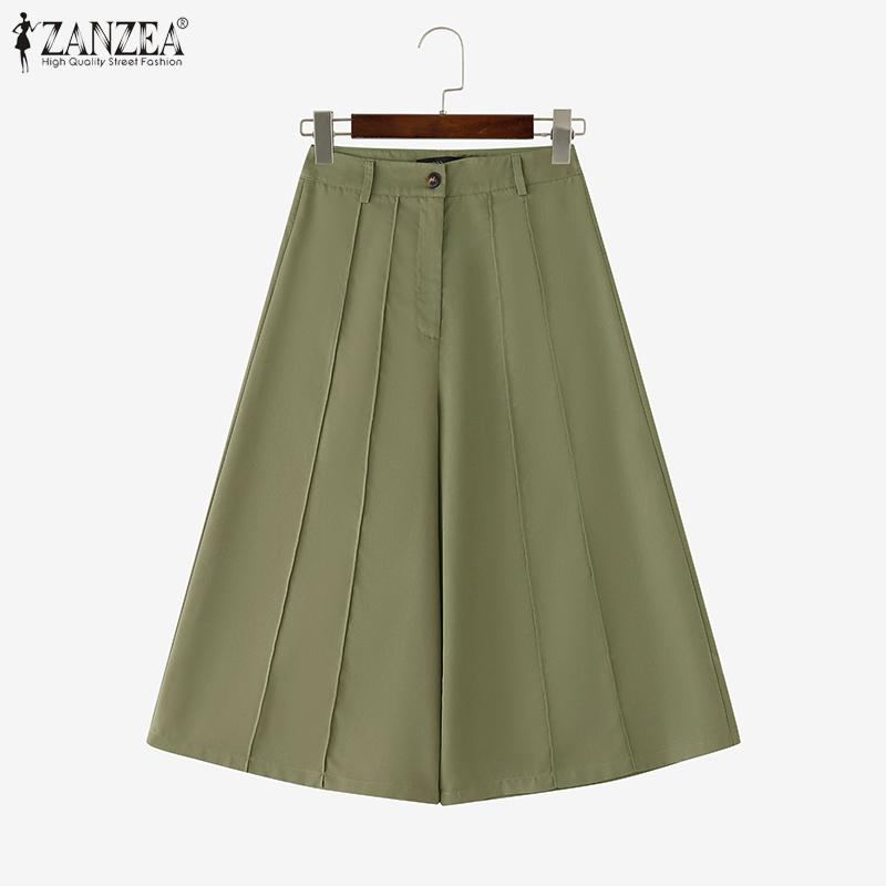 ZANZEA Women Casual Solid Color Loose Wide Leg Capri Pants