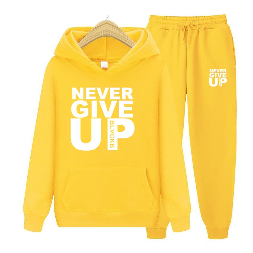 Dame Langermet Hettegenser Sett Hettegensere Sweatshirts Mykt Treningssett Aldri Gi Opp Trykk Topper Streetwear Kvalitet Pullovere