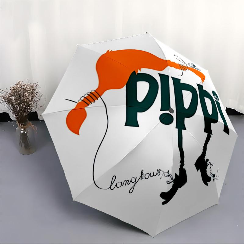 1pc Pippi Longstocking Automatic Folding Umbrella - 8-Rib Automatic Open/Close, Portable Collapsible Compact Umbrella yy251218024