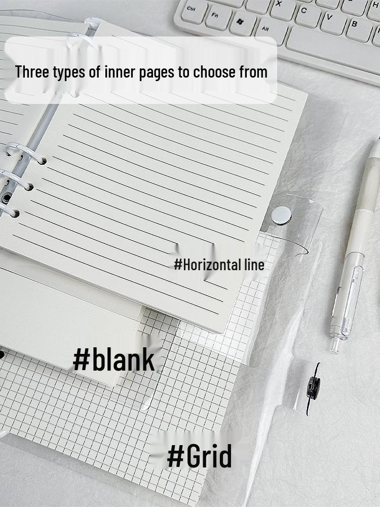 Soft Leather Ring-Bound Planner with Detachable Buckle - Square, Thickened, Grid or Blank Pages
