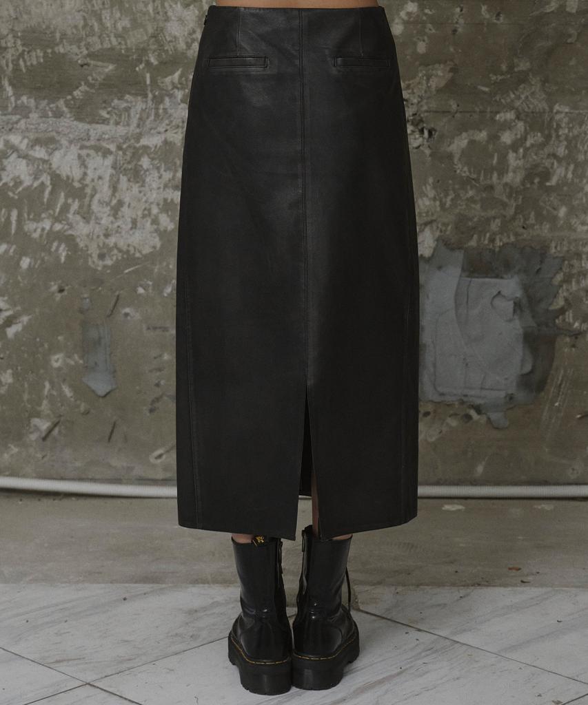 Er Er Vintage Wash Leather Long Skirt Black