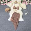 Vacation Style Suit Women's Stylish Bikini Halterneck Vest All-Matching Tassel Skirt Knitted Two-Piece