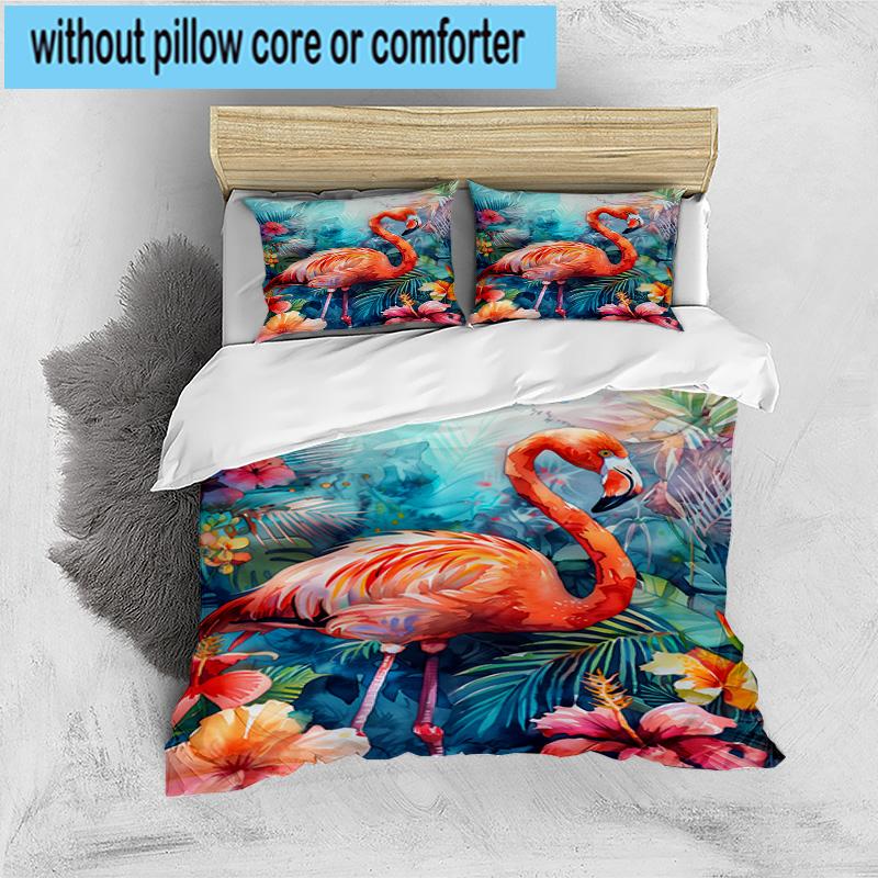 Flamingo In Tropical Paradise 3pcs Bedding,Including 1pc Duvet Cover And 2pcs Pillowcases Perfect for Christmas,Ideal for Bedroom, Dormitory