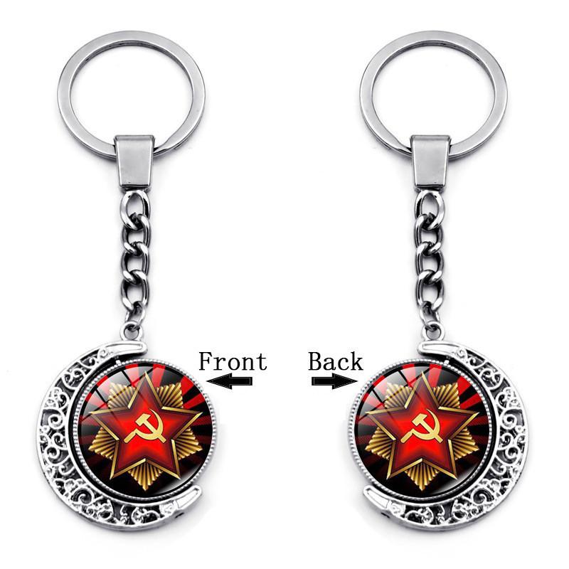 

Elegant Soviet Badge Russian Cccp Keychain Double-sided Rotating Moon Pendant 3