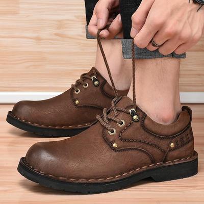 Men's Shoes Spring and Autumn Men's Casual Business Shoes Leather Shoes Men's Leather Surface Soft Sole Middle Aged Low Top Casual Shoes