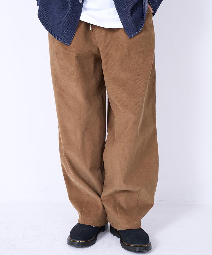 GOSTREET Semi-Wide Double-Fleece Corduroy Curved Elastic Pants Brown