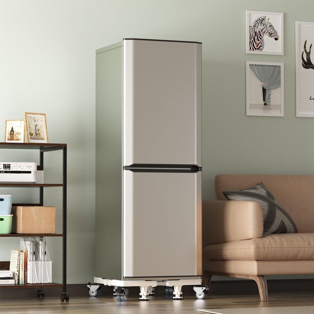 DEWEL Washing Machine No Screws Refrigerator Stand with Adjustable Washing Machine Pan Weight Telescopic Drain Pan with Compatible with Fully