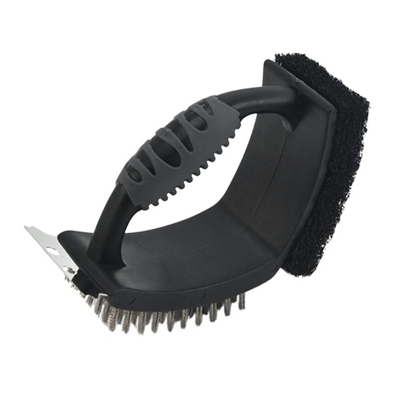 

Right Angled Grill Brush With 3 Functions And Ergonomic Handle Scrapers Wire Bristles For Deep Cleaning BBQ Grates Tool чорний