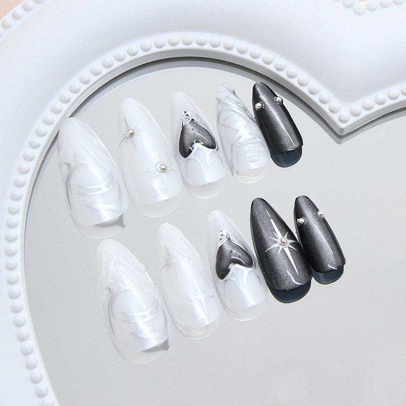 Black cat's eye three-dimensional European and American liquid metal niche dark European and American ins wind removable nail art pieces 24 pieces