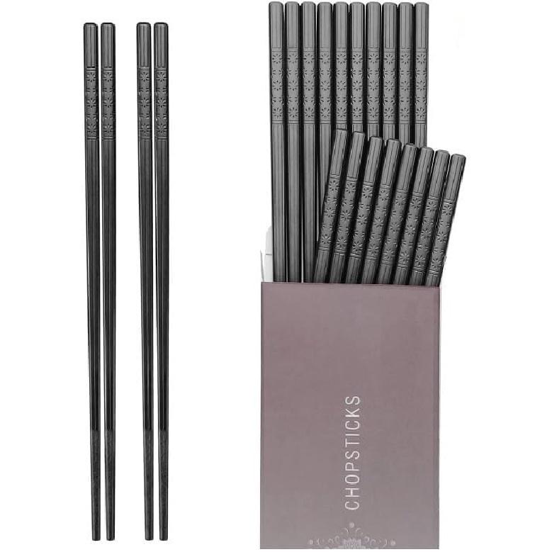 HIWARE 10 Pairs Fiberglass Chopsticks - Reble Chopsticks Dishwasher Safe, 9 1/2 Inches - Black