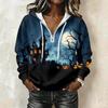 Women's Long Sleeve Halloween Print Pullover Hoodie with Drawstring Hood