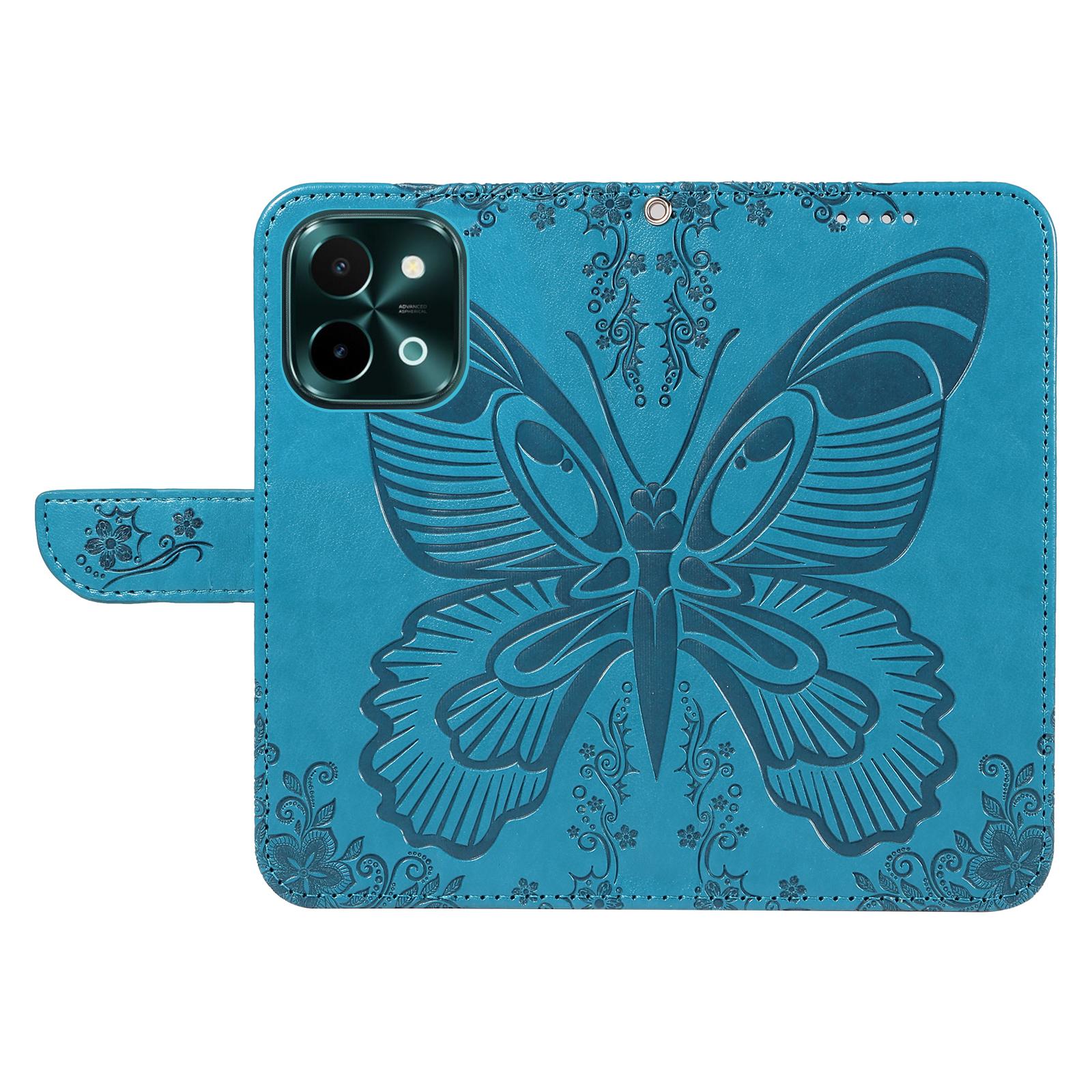 

For vivo Y28 4G Case Butterfly Flip Leather Phone Cover with Wrist Strap Green